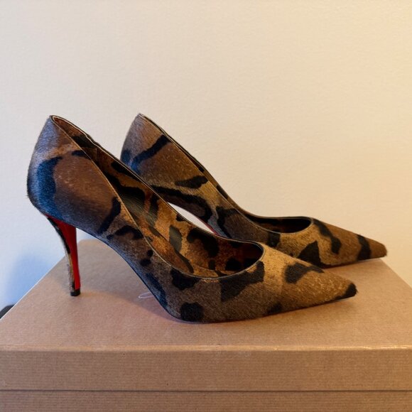 CHRISTIAN LOUBOUTIN Miss Z Leopard-printed Pony Red Sole Pumps, Size 6B - Picture 2 of 6